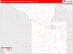Mankato-North Mankato Metro Area Digital Map Red Line Style